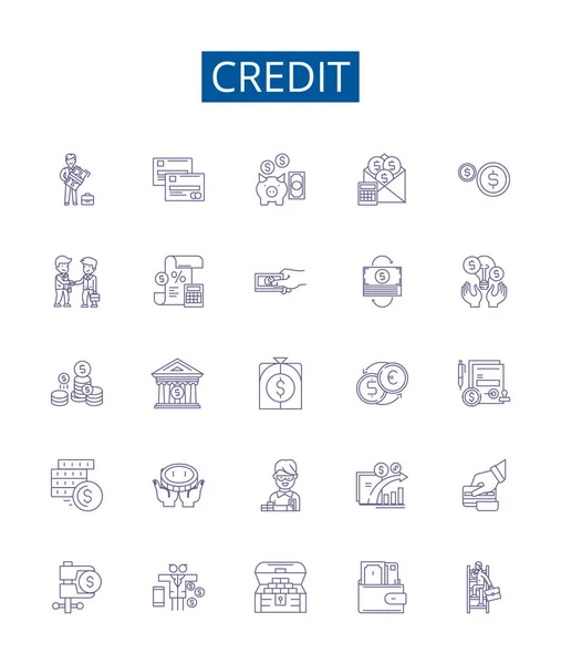 Набір Значків Кредитних Рядків Дизайн Колекції Кредит Позика Гроші Картка — стоковий вектор