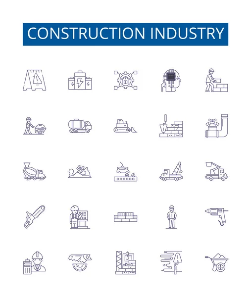 Ligne Construction Icônes Industrie Signes Ensemble Collection Conception Construire Architecture — Image vectorielle