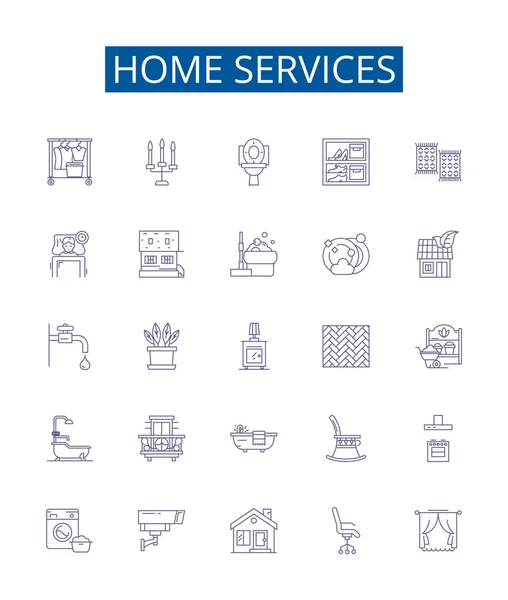 Home Services Line Icons Signs Set Design Collection Homecare Cleaning — Stock Vector