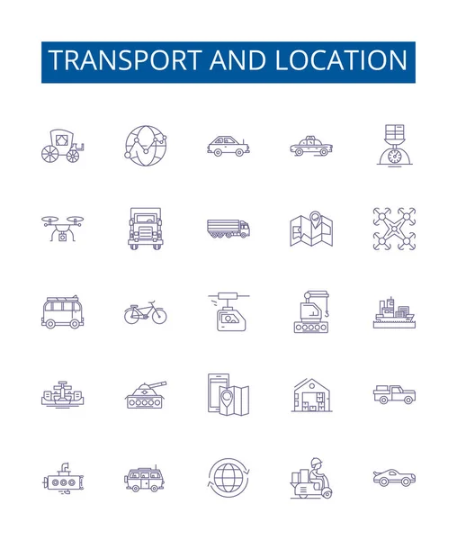 Набір Значків Транспортної Лінії Місцезнаходження Колекція Дизайну Транспорт Розташування Подорожі — стоковий вектор