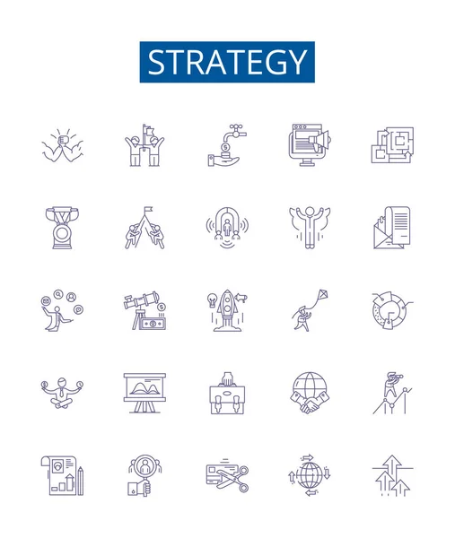 Ikony Strategických Čar Nastaveny Design Kolekce Plánování Metoda Taktika Schéma — Stockový vektor