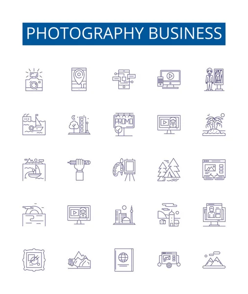 Набор Иконок Бизнес Линии Фотографии Дизайнерская Коллекция Графики Бизнеса Маркетинга — стоковый вектор