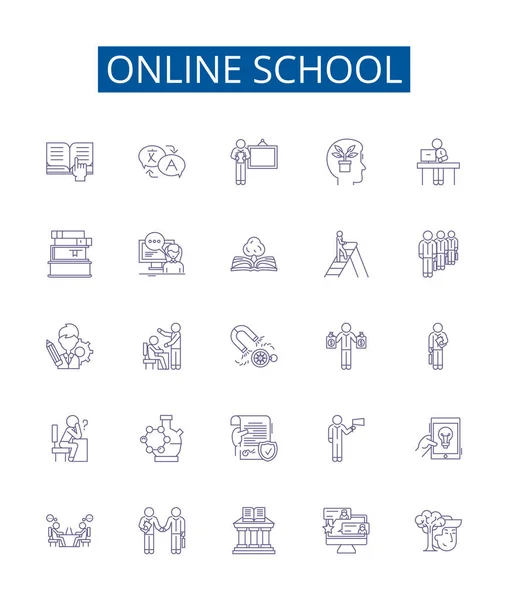 Online School Line Icons Signs Set Design Collection Learning Virtual — Stock Vector