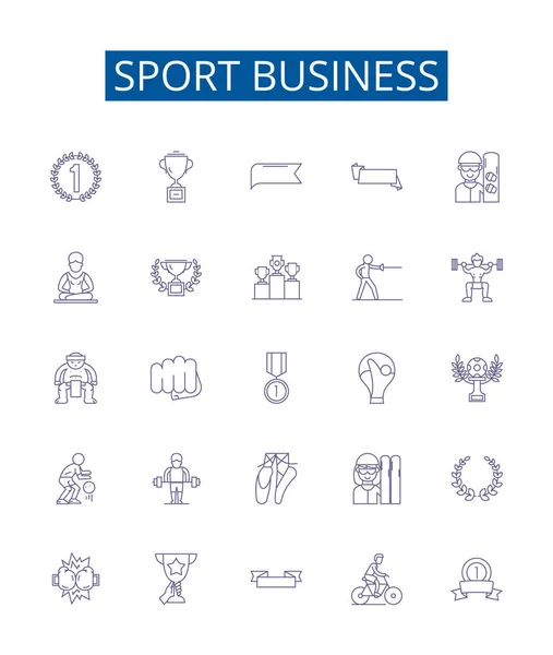 Spor Sektörü Simgeleri Ayarlandı Sports Business Management Marketing Sponsorships Merchandising — Stok Vektör