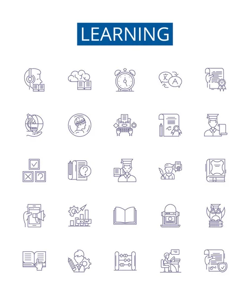 Iconos Línea Aprendizaje Conjunto Signos Diseño Colección Educación Estudio Instrucción — Archivo Imágenes Vectoriales