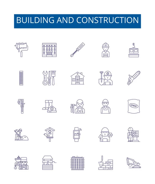 Symbole Für Gebäude Und Baulinien Werden Gesetzt Designsammlung Von Architektur — Stockvektor