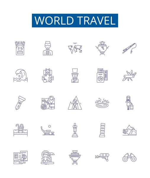 Conjunto Letreros Iconos Línea Viaje Diseño Colección Voyage Tour Expedición — Archivo Imágenes Vectoriales