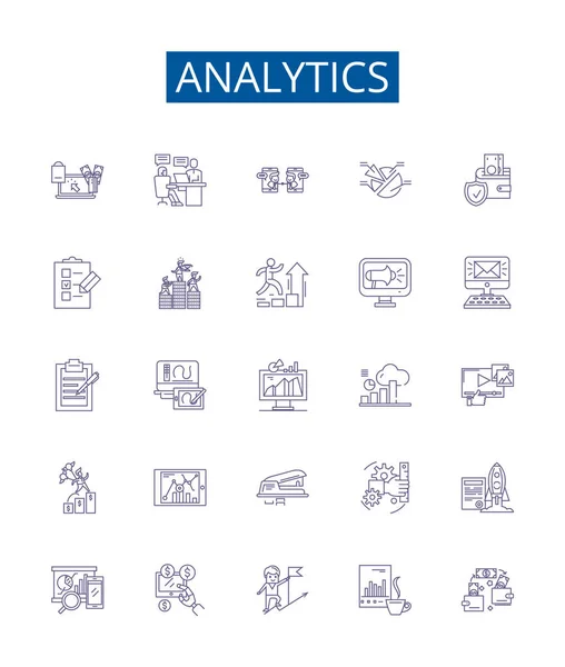 Analytics Linie Symbole Zeichen Gesetzt Designsammlung Von Analytics Tracking Daten — Stockvektor