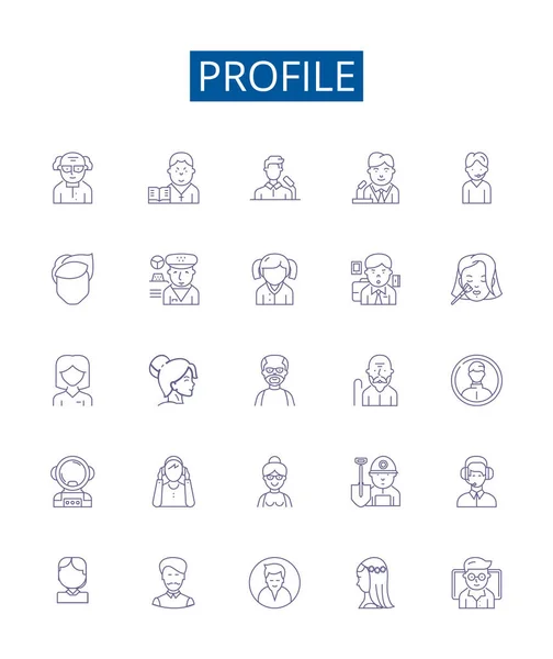 Profilzeile Symbole Zeichen Gesetzt Designsammlung Von Profilen Biografien Lebenslauf Identität — Stockvektor