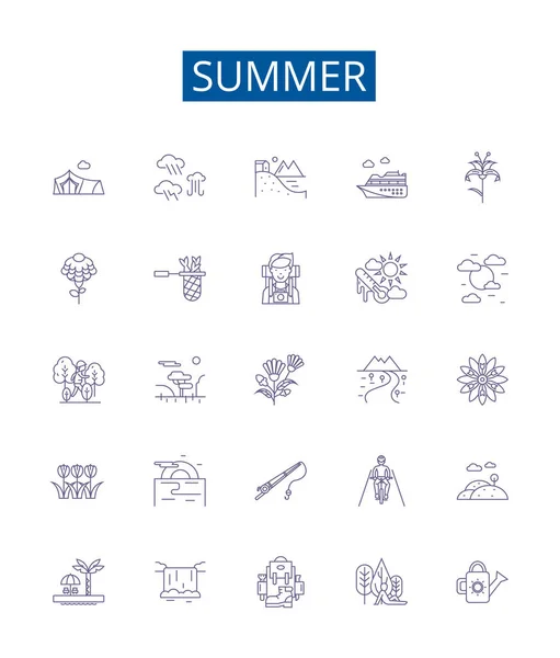 Symbole Für Die Sommerlinie Gesetzt Designkollektion Von Sonne Wärme Urlaub — Stockvektor
