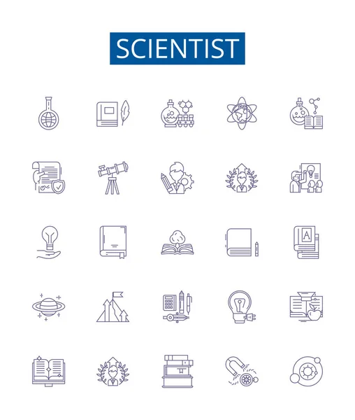 Ученые Линии Иконок Набор Знаков Коллекция Дизайна Учёного Исследователя Генетика — стоковый вектор
