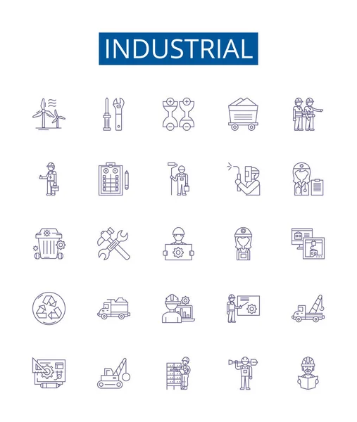 Industriële Lijn Pictogrammen Borden Ingesteld Design Collectie Van Fabriek Productie — Stockvector