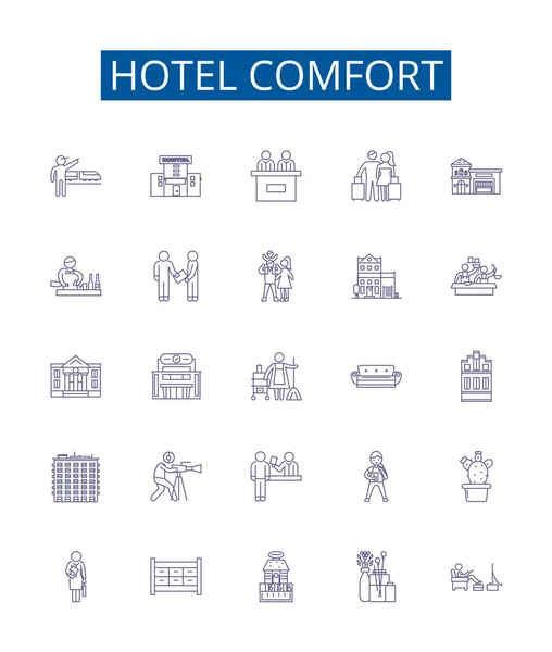 Otel Konfor Çizgisi Simgeleri Ayarlandı Tasarım Koleksiyonu Konfor Rahatlık Lüks — Stok Vektör