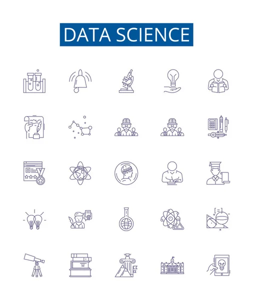 Datenwissenschaft Zeilensymbole Zeichen Gesetzt Designsammlung Von Daten Wissenschaft Analyse Modellierung — Stockvektor