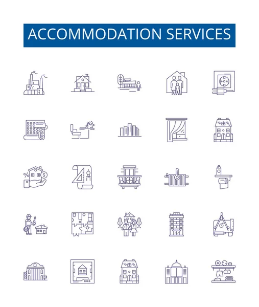 Accommodation Services Line Icons Signs Set Design Collection Lodging Residing — Stock Vector