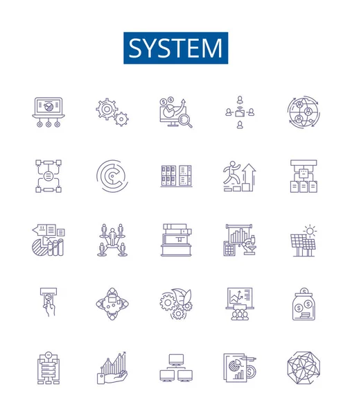 Sistema Línea Iconos Signos Establecidos Diseño Colección Sistema Red Software — Vector de stock