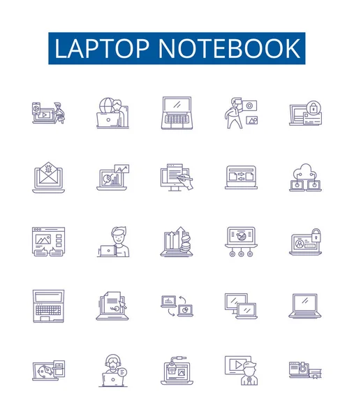 Ikony Notebooków Laptopie Ustawione Kolekcja Projektowa Laptopa Notebooka Komputera Przenośnego — Wektor stockowy