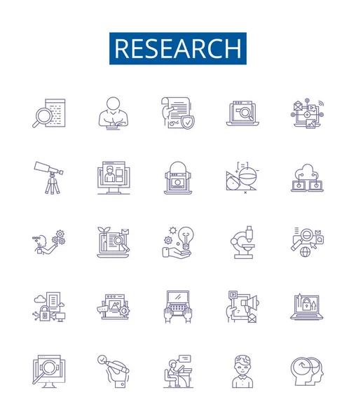 Forschungslinie Symbole Zeichen Gesetzt Designsammlung Von Erforschen Analysieren Sonden Studieren — Stockvektor