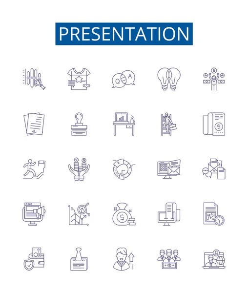 Ikony Prezentačního Řádku Nastaveny Design Kolekce Prezentací Speech Talk Slideshow — Stockový vektor