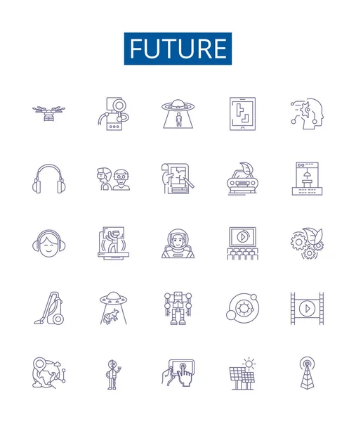 Future Line Icons Signs Set Design Collection Futurity Prospect Later — Stock Vector