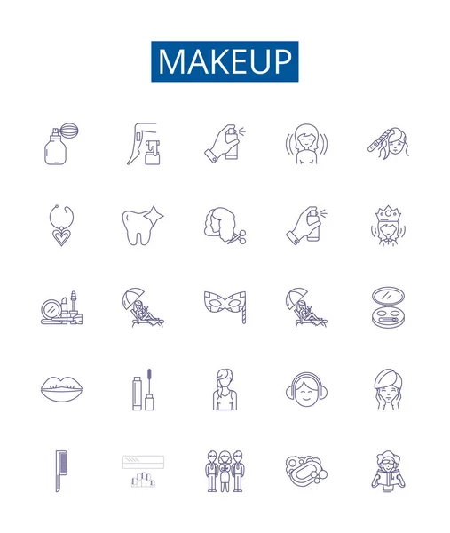 stock vector Makeup line icons signs set. Design collection of Cosmetics, Foundation, Blush, Powder, Concealer, Mascara, Eyeliner, Lipstick outline vector concept illustrations