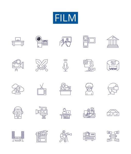 Línea Película Iconos Letreros Establecidos Diseño Colección Película Cine Producción — Archivo Imágenes Vectoriales