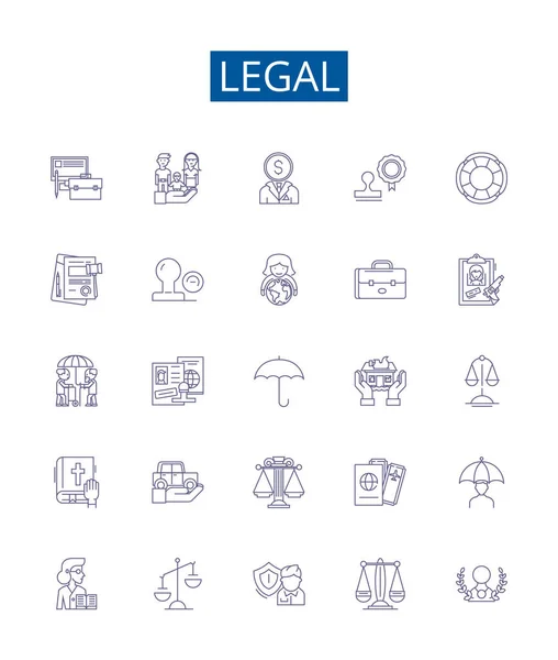 Línea Legal Iconos Letreros Establecidos Diseño Colección Legítimo Justo Legítimo — Archivo Imágenes Vectoriales