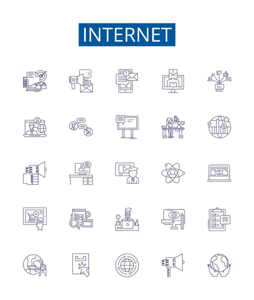 Icônes Ligne Internet Signes Ensemble Conception Collection Réseau Numérique Web — Image vectorielle
