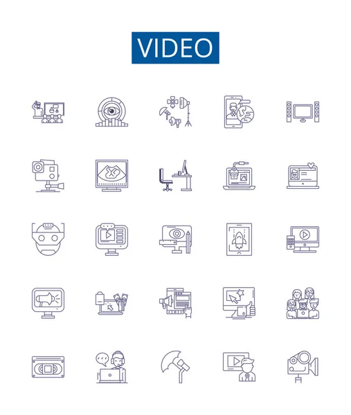 Videolinie Symbole Zeichen Gesetzt Designsammlung Von Film Clip Film Stream — Stockvektor