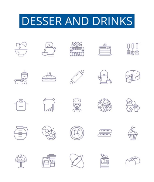 Desser Içecek Satırı Simgeleri Ayarlandı Design Collection Dessert Çkiler Cocktail — Stok Vektör