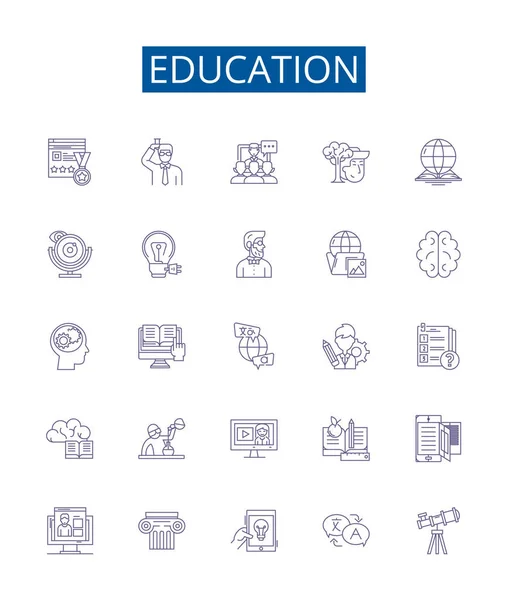 Línea Educación Iconos Letreros Establecidos Diseño Colección Aprendizaje Escuelas Superior — Archivo Imágenes Vectoriales