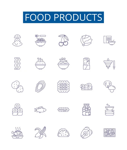Ligne Produits Alimentaires Icônes Signes Ensemble Design Collection Produits Viande — Image vectorielle