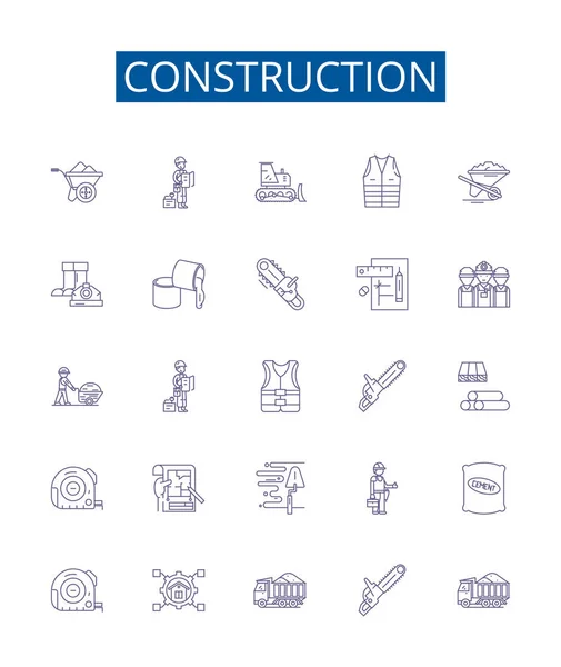 Línea Construcción Iconos Letreros Conjunto Diseño Colección Construir Construir Construir — Archivo Imágenes Vectoriales