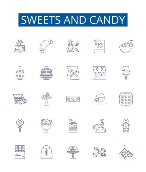Conjunto Signos Línea Dulces Iconos Caramelo Colección Diseño Dulces Caramelos — Vector de stock