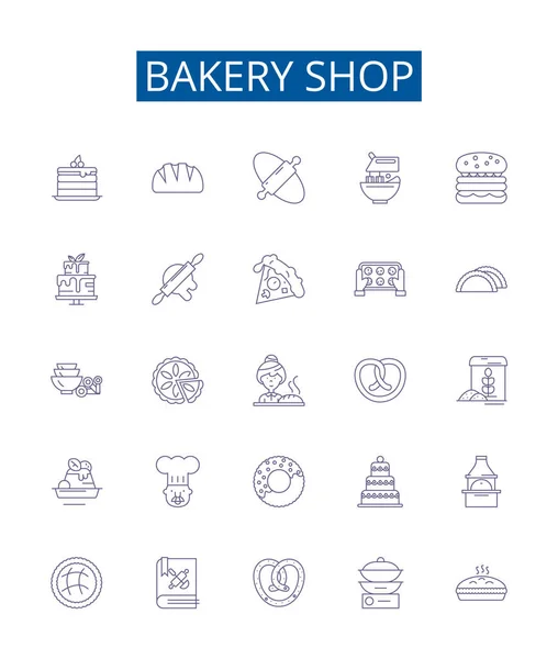Panadería Línea Tienda Iconos Letreros Conjunto Diseño Colección Panadería Tienda — Vector de stock