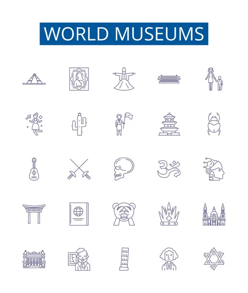 Wereldmusea Lijn Pictogrammen Borden Ingesteld Design Collectie Van Musea Wereld — Stockvector