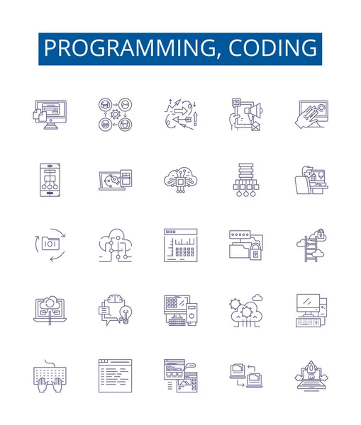 Programování Kódování Čárových Ikon Nastaveno Design Kolekce Programování Kódování Software — Stockový vektor