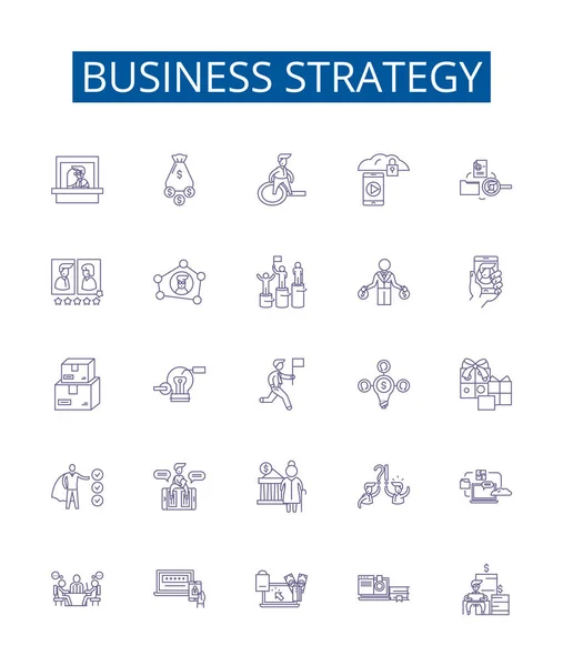 stock vector Business strategy line icons signs set. Design collection of Planning, Innovation, Operational, Execution, Planning, Market, Customer, Financial outline vector concept illustrations