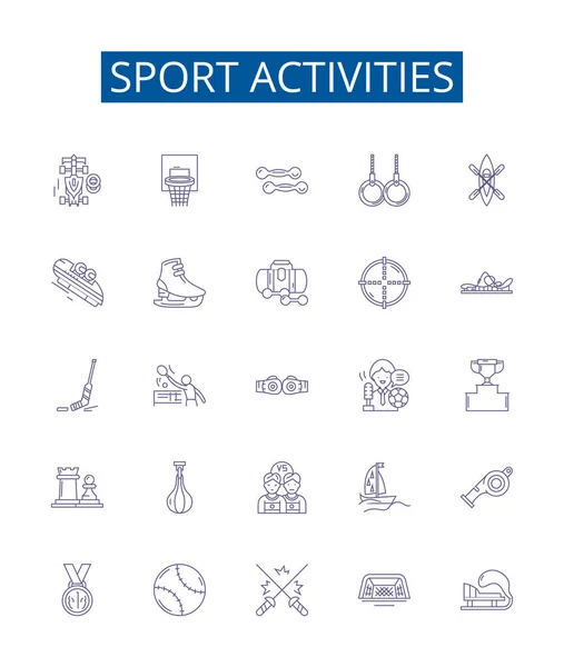Actividades Deportivas Línea Iconos Letreros Conjunto Diseño Colección Atletismo Rugby — Vector de stock