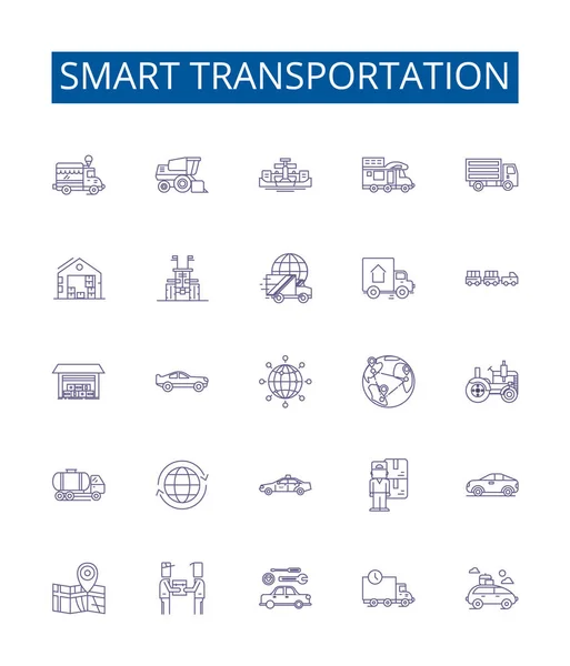 Smart Linea Trasporto Icone Segni Impostati Raccolta Design Smart Trasporti — Vettoriale Stock