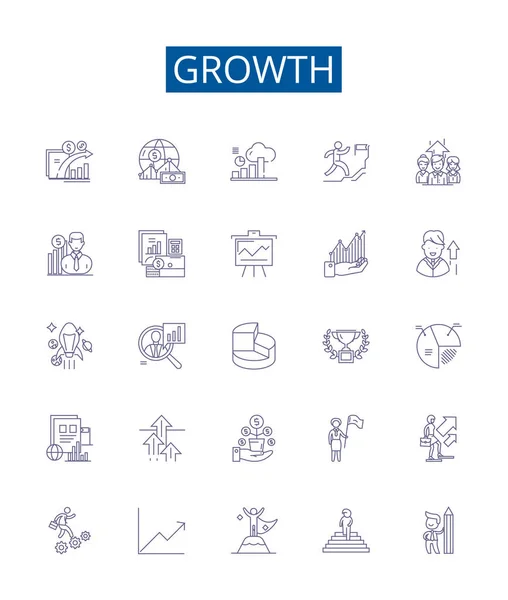 Growth Line Icons Signs Set Design Collection Expansion Advancement Rise — Stock Vector