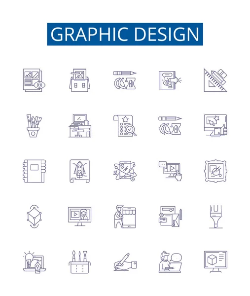 Grafica Linea Icone Segni Set Collezione Design Disegno Illustrazione Stampa — Vettoriale Stock