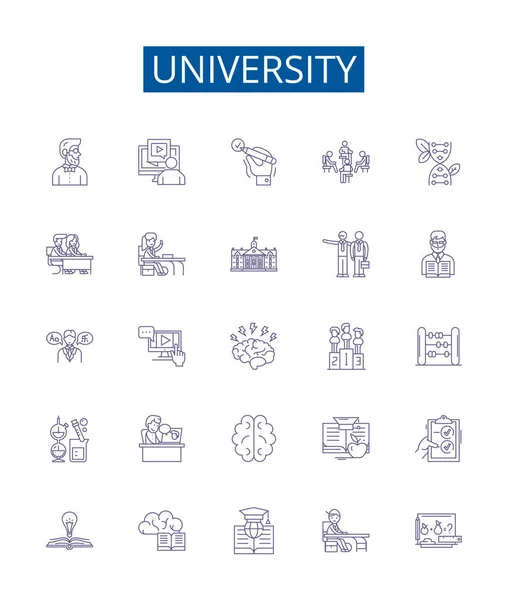 Ikony Linii Uniwersyteckiej Ustawione Kolekcja Projektowa College Instytut Edukacja Akademia — Wektor stockowy