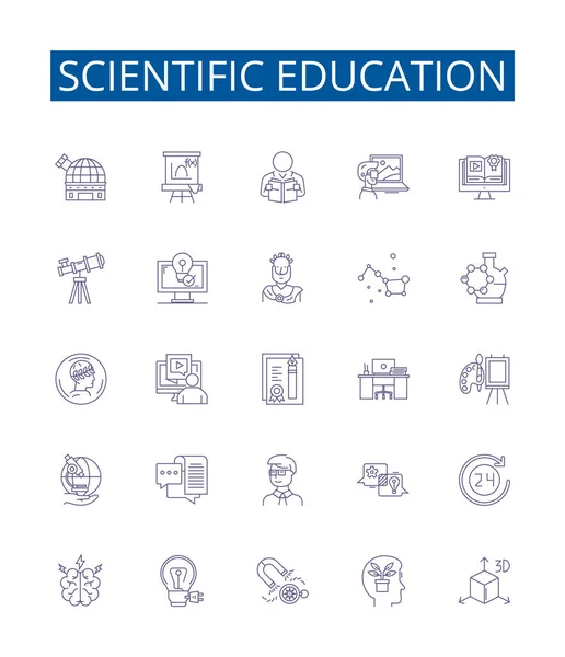 Linha Educação Científica Ícones Conjunto Sinais Desenho Coleção Científico Educação —  Vetores de Stock