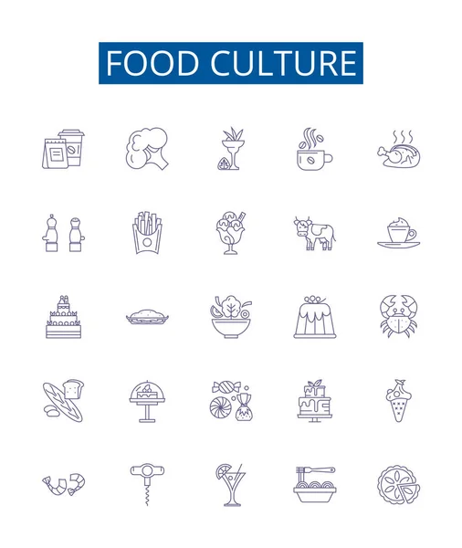Γραμμή Καλλιέργειας Τροφίμων Εικονίδια Πινακίδες Που Design Collection Cuisine Gourmet — Διανυσματικό Αρχείο
