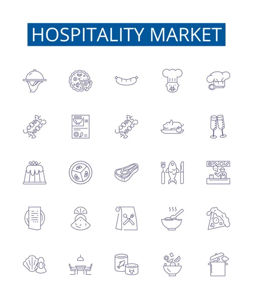 Іконки Ринку Гостинності Встановлюються Колекція Дизайну Hotel Resort Tourism Foodservice — стоковий вектор