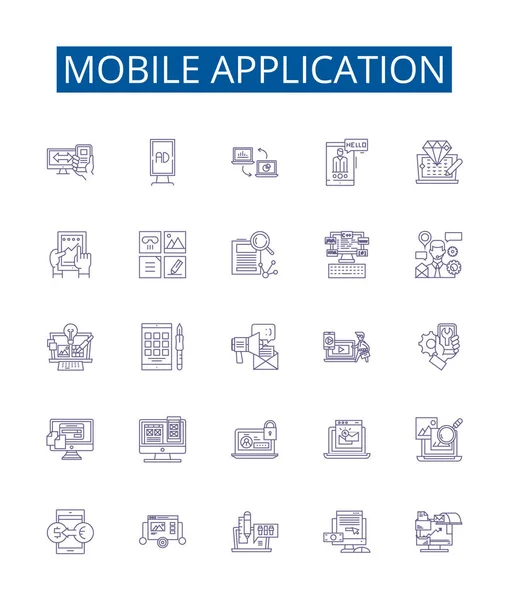 Icônes Ligne Application Mobile Signes Ensemble Collection Conception Mobile Application — Image vectorielle