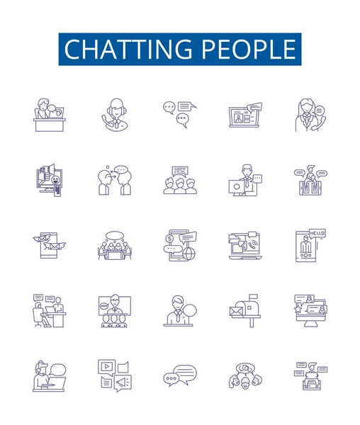 Charlando Personas Línea Iconos Signos Establecidos Diseño Colección Conversación Chatear — Archivo Imágenes Vectoriales