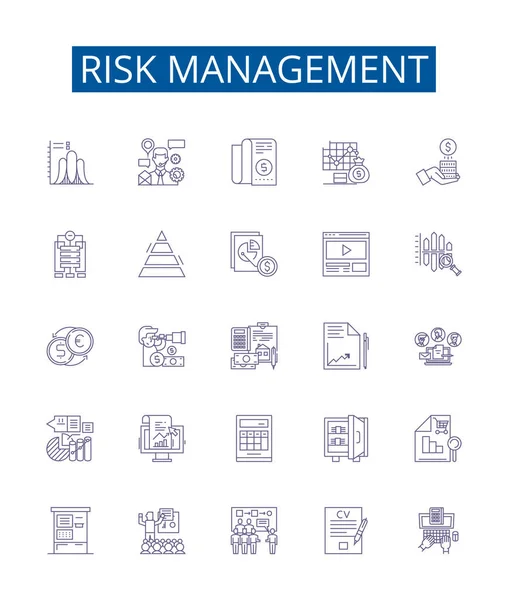 Risk Management Line Icons Signs Set Design Collection Risk Management — Stock Vector