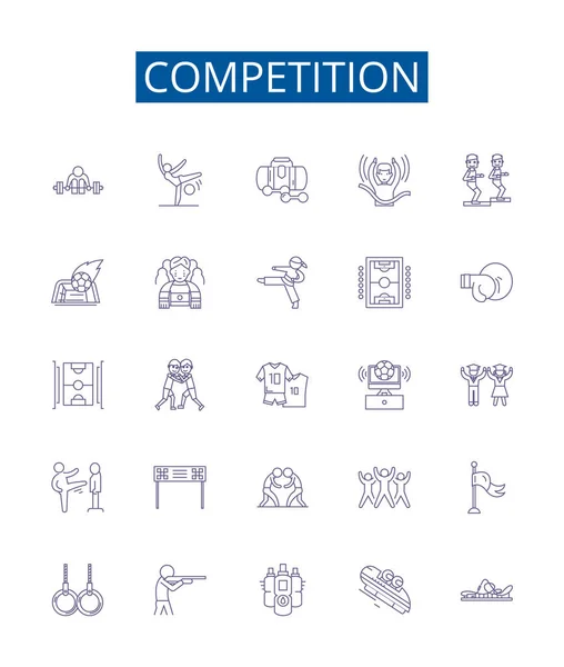 Ikony Linii Konkursowej Ustawione Kolekcja Projektowa Konkurs Wyścig Pojedynek Zderzenie — Wektor stockowy